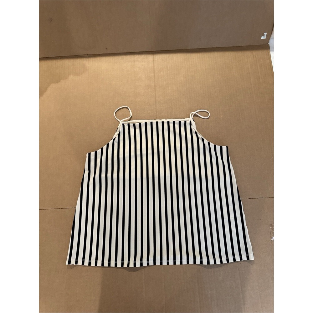 H&M Camisole Size Medium Lined Spaghetti Strap Black & White Stripe Tank Top